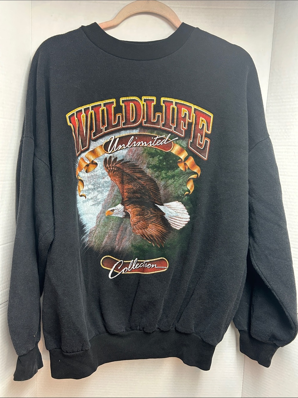Men's Vintage 90s Wildlife unlimited Eagles Sweater Black Pullover Sweatshirt
